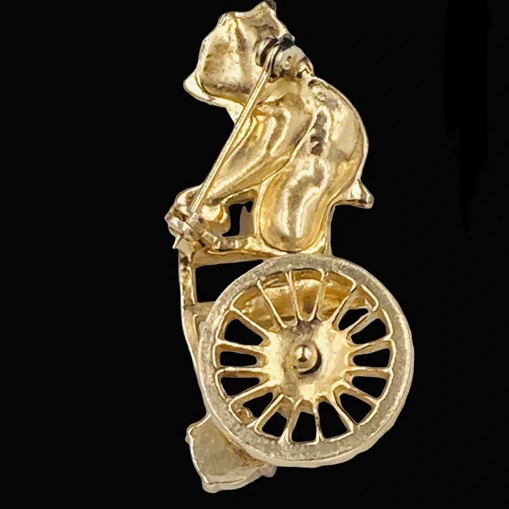 Rare Vintage Mechanical Circus Bear on Unicycle Brooch